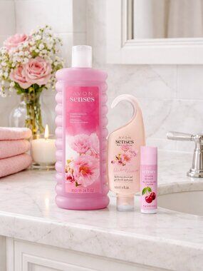 Senses Cherry Blossom Set bubble bath shower gel lip balm NEW